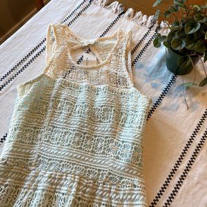 Maison Jules White Lace Over Blue Crew-Neck Crochet Lace Flared Dress S - NWT